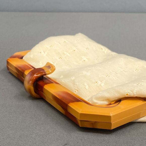 VTG 70s Eyelet Clutch Handbag Womens Ivory Boho Hippie Cottagecore Pockets Retro - Picture 3 of 12